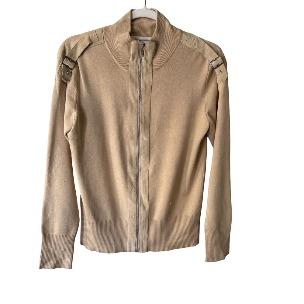 Nygard Collection Tan Silk Blend Utility Sweater Jacket for Women Size S Neutral